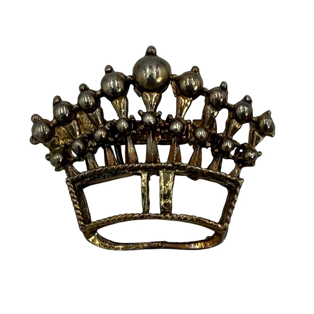 Vintage Crown Brooch Gold Tone Ornate Royal Figural Pin
